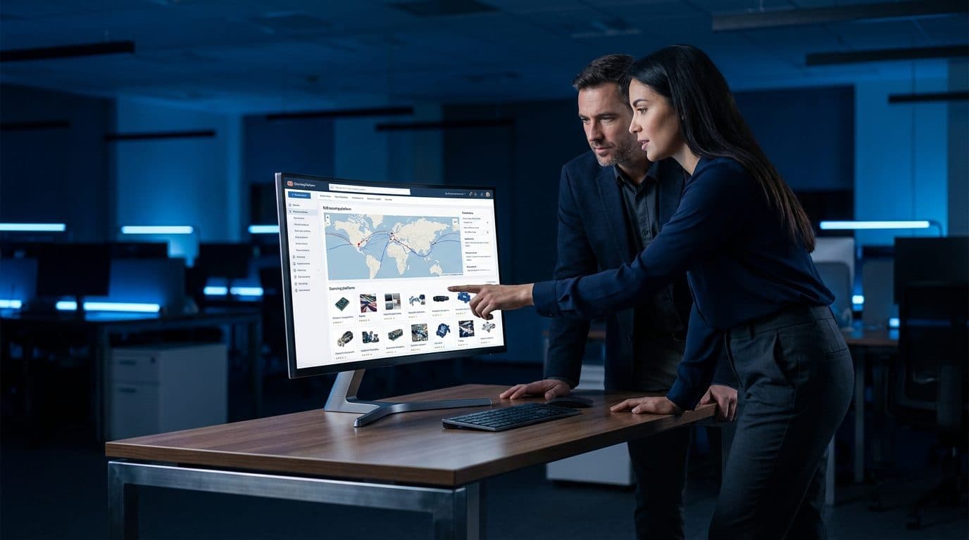 Two buyers reviewing a sourcing dashboard together