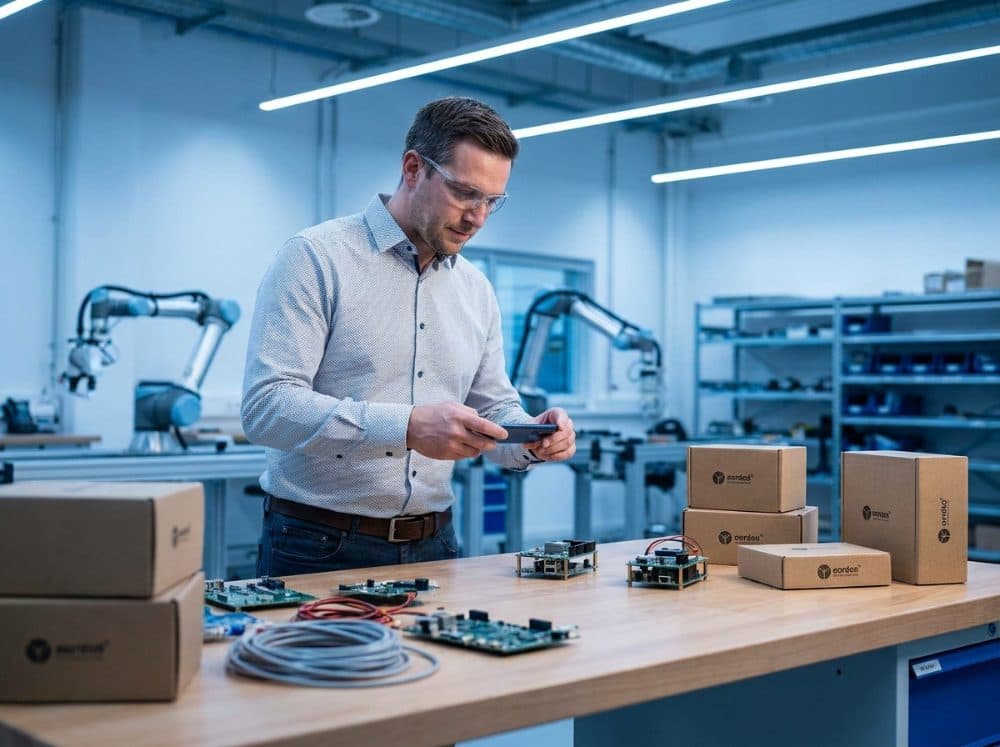 A supplier's products laid out on a workbench for inspection